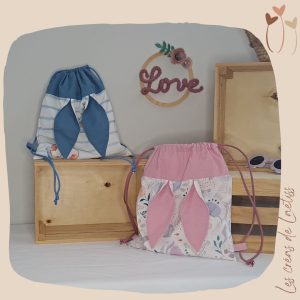 ♥ Sac pochon à oreilles de lapin personnalisable - Sur commande