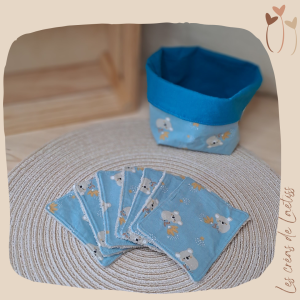 Lingettes lavables avec panière - Semainier - "Koalas"