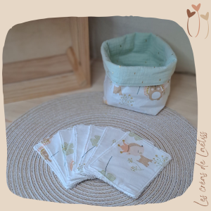Lingettes lavables avec panière - Semainier - "Roi de la forêt"