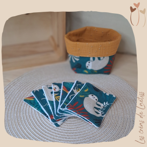 Lingettes lavables avec panière - Semainier - "Savane colorée"