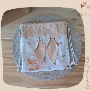 Sac pochon à oreilles de lapin "Les petits renards"