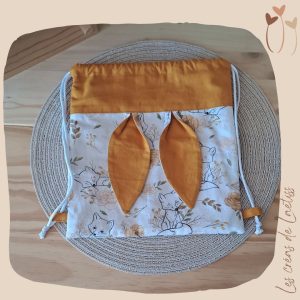 Sac pochon à oreilles de lapin "renard floral"