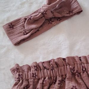 EN STOCK - Bandeau à nouer - 0-6 mois - Double gaze fleurs mauves