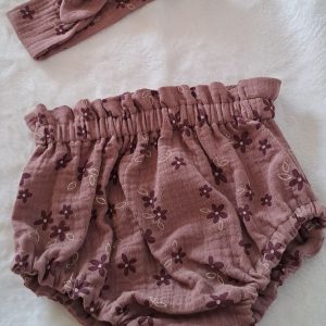 EN STOCK - Bloomer Julia - 3 mois - Double Gaze fleurs mauves