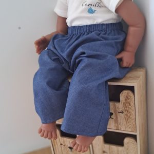 En stock - Sarouel Sasha - 3 mois - Coton Chambray Bleu jean