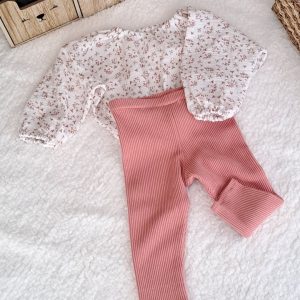 En stock - Legging Andrea - 3 mois - Jersey côtelé uni Vieux rose