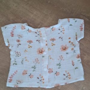 tee shirt bebe fille en double gaze fleurie boutonné dans le dos - du 3 mois au 6 ans
