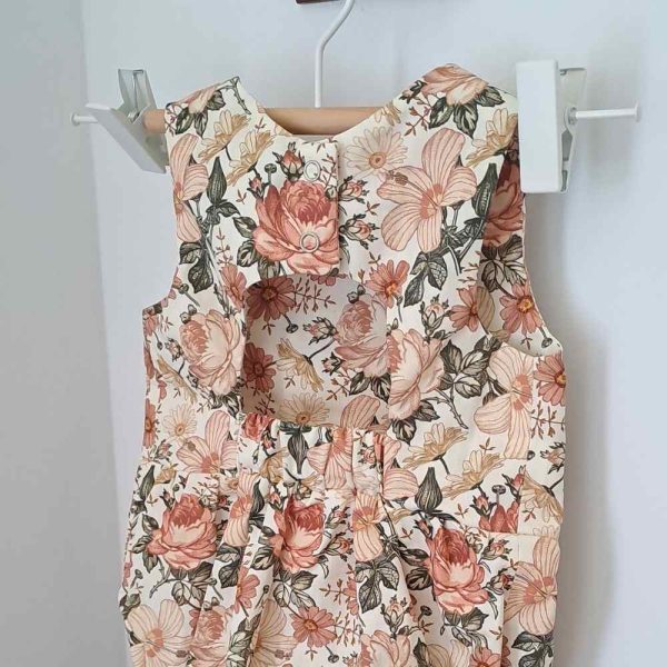 Barboteuse bebe fille sans manche dos nu en coton fleuri - 6 mois
