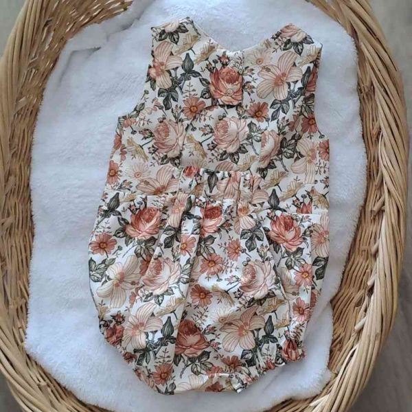 Barboteuse bebe fille sans manche dos nu en coton fleuri - 6 mois
