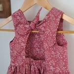 Barboteuse bebe fille sans manche dos nu noué en coton - 6 mois. Robe bebe fille dos nu noué