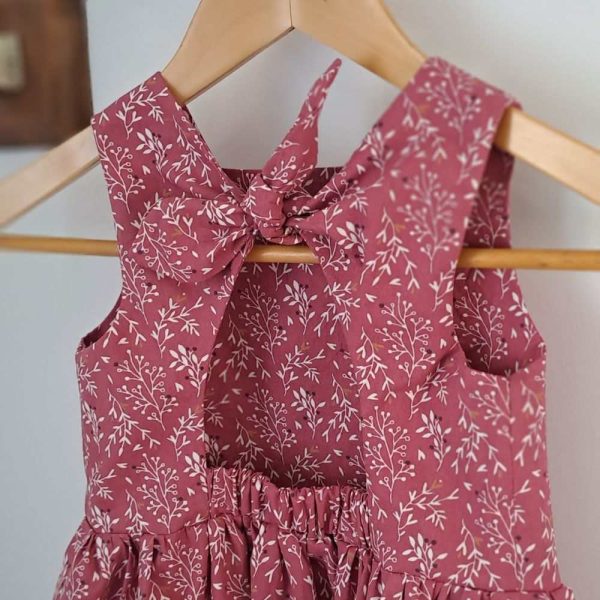 Barboteuse bebe fille sans manche dos nu noué en coton - 6 mois. Robe bebe fille dos nu noué