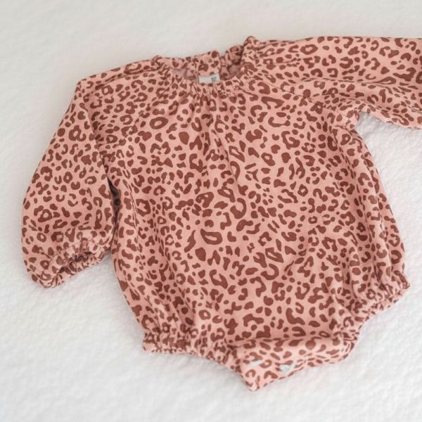 Barboteuse bebe fille manches longues en velours léopard rose - 18 mois