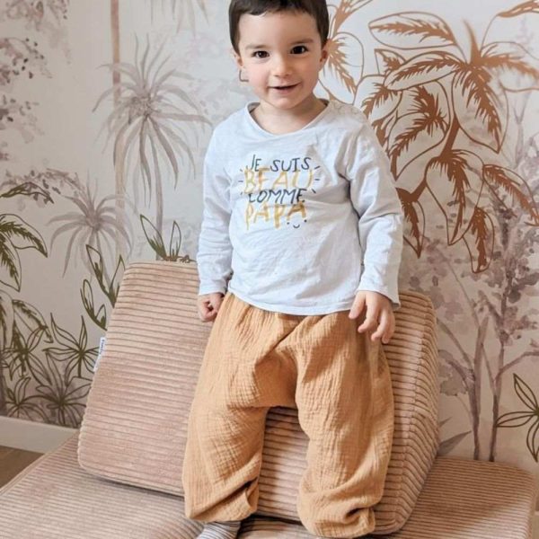 bébé garçon dans sarouel garçon double gaze motifs palmiers, sarouel pour bebe du 3 mois au 4 ans
