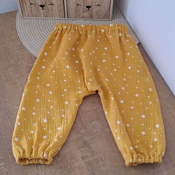 sarouel garçon double gaze motifs étoiles, sarouel pour bebe du 3 mois au 4 ans
