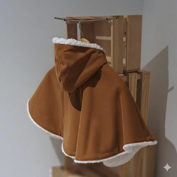 Poncho bebe voiture évolutif en velours grosses côtes uni camel