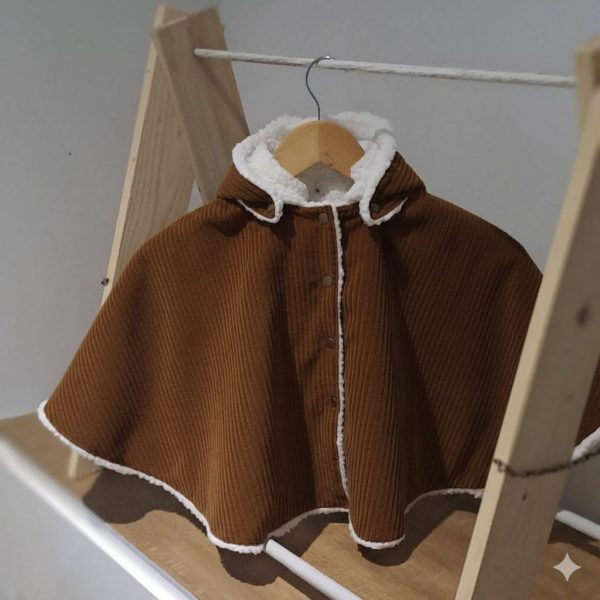 Poncho bebe voiture évolutif en velours grosses côtes uni camel, 0-12 mois