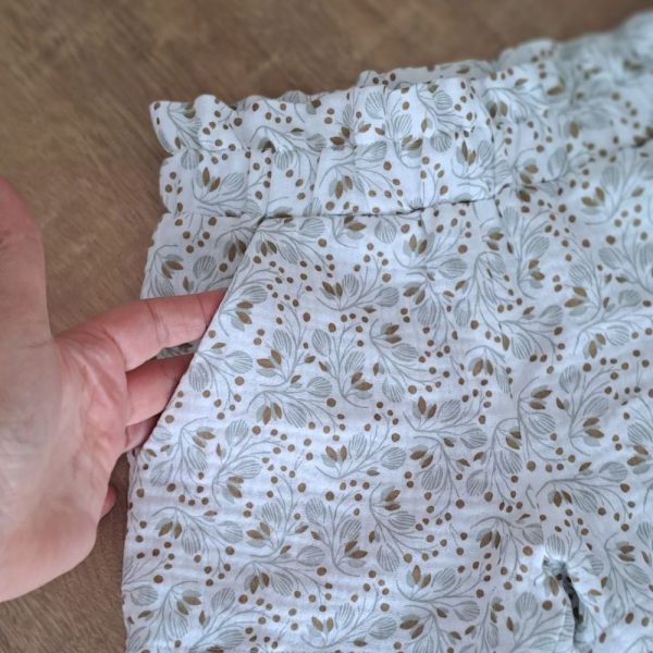 Short bebe fille ceinture froncée avec poches italiennes en double gaze du 3 mois au 6 ans