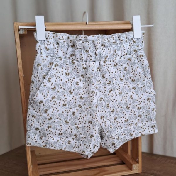 Short bebe fille ceinture froncée avec poches italiennes en double gaze du 3 mois au 6 ans