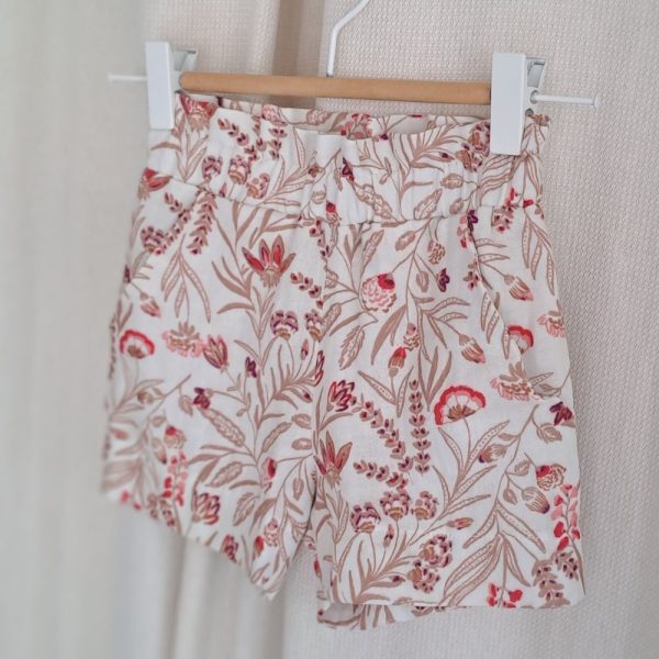 Short bebe fille ceinture froncée avec poches italiennes en double gaze du 3 mois au 6 ans
