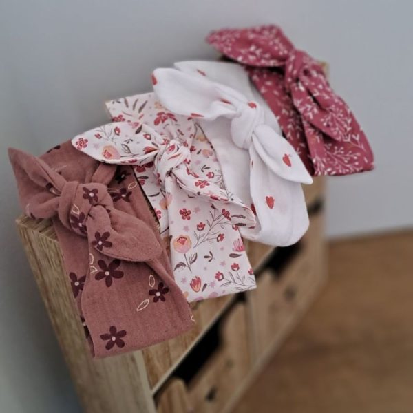 bandeau cheveux bebe à nouer en double gaze et coton