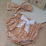 bloomer bebe fille Julia printemps été en double gaze nature caramel noeud en dentelle - du 1 mois au 4 ans