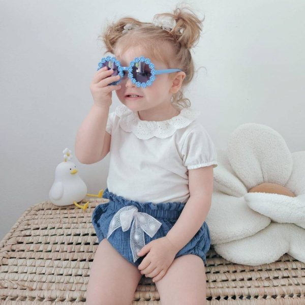 bloomer bebe fille Julia printemps été en double gaze bleu pailleté noeud en dentelle - du 1 mois au 4 ans