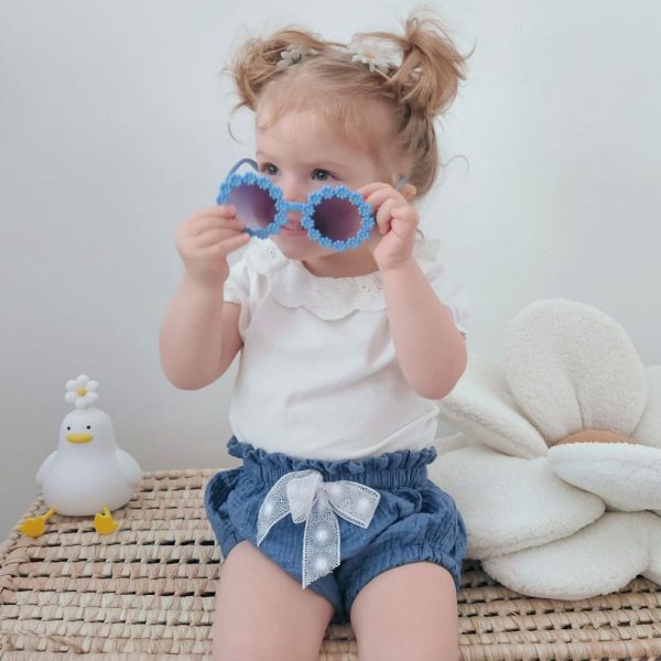 bloomer bebe fille Julia printemps été en double gaze bleu pailleté noeud en dentelle - du 1 mois au 4 ans