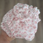 bloomer bebe fille Julia printemps été en double gaze léopard rose + accessoires cheveux (noeuds) - du 1 mois au 4 ans